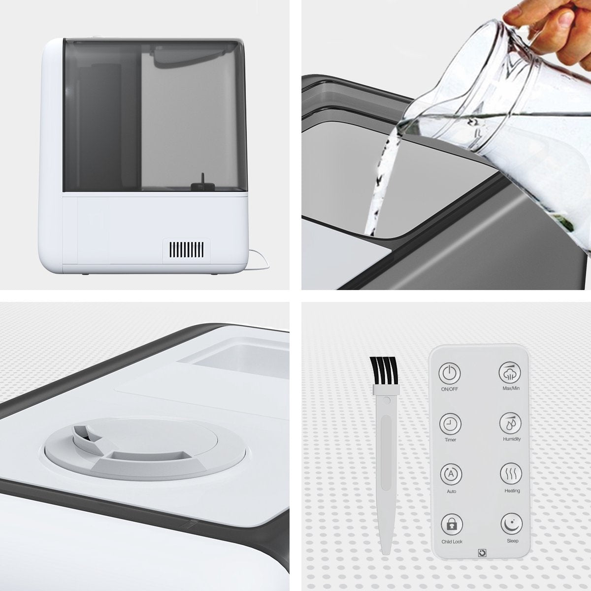 Humidificateur Auronic - 3 modes de nébulisation - Capacité du réservoir 6L - 60m2 - Filtre à eau inclus - Blanc