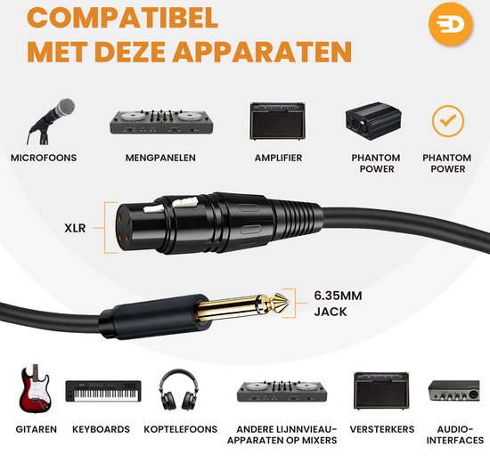 Drivv. Premium XLR Cable - XLR femelle vers jack 6,35 mm mâle - Jack stéréo - 3 mètres