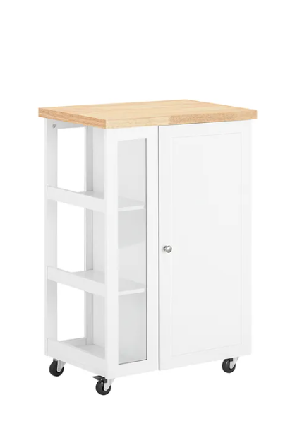 SoBuy - Chariot de cuisine - 1 porte et 3 étagères - 60 x 90 x 40 cm - Blanc