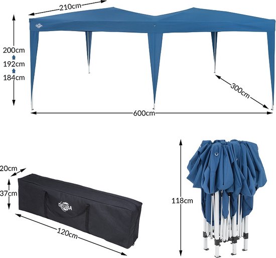 Tonnelle de jardin - Easy Up - Tente pliante - Pavillon - Tente de réception bleue 3x6 mtr