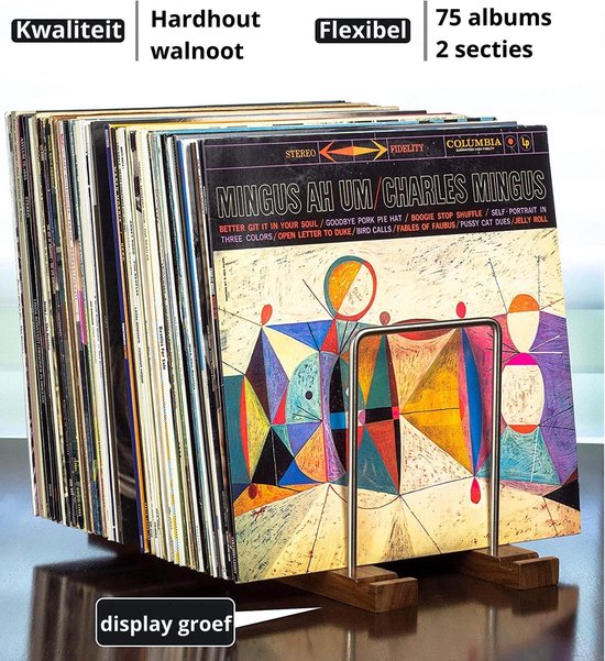 Système de rangement pour disques vinyles - porte-disques en bois de noyer de qualité supérieure - porte-disques - porte-disques - porte-disques - finition claire