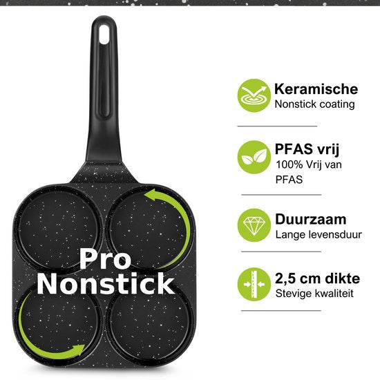 CeraFusion Poêle à crêpes 4 compartiments Ø8 cm - Induction - Sans PFAS - Poêle à œufs - Revêtement céramique - Convient à l'induction