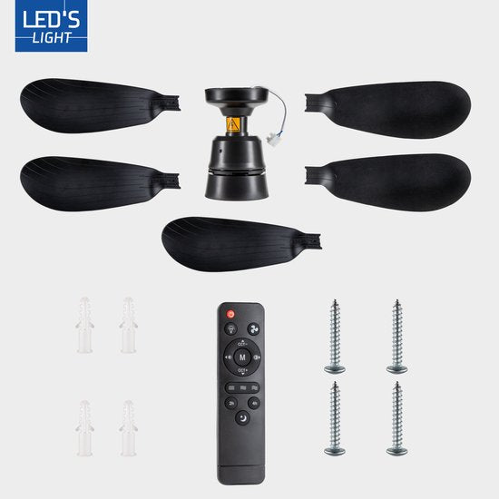 LED's Light - Ventilateur de plafond noir avec lampe - Ø 53 cm - Couleur de lumière réglable - 25 W, 1 100 lm, 3 000 K/6 500 K - Plafonnier avec ventilateur et lampe