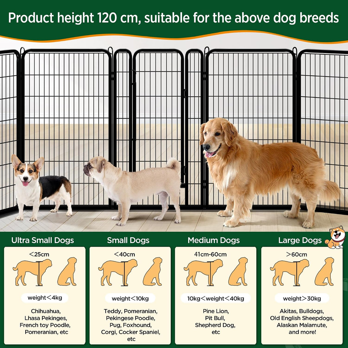 Enclos pour chiens Yaheetech avec porte - 8 panneaux - 71 x 120 cm par panneau - Noir