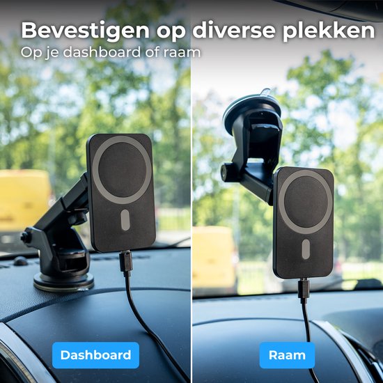 Supports de téléphone Nuvance pour voiture - Support de téléphone à ventouse - Compatible MagSafe - Câble USB-C inclus - Chargeur sans fil - Support de téléphone portable pour voiture