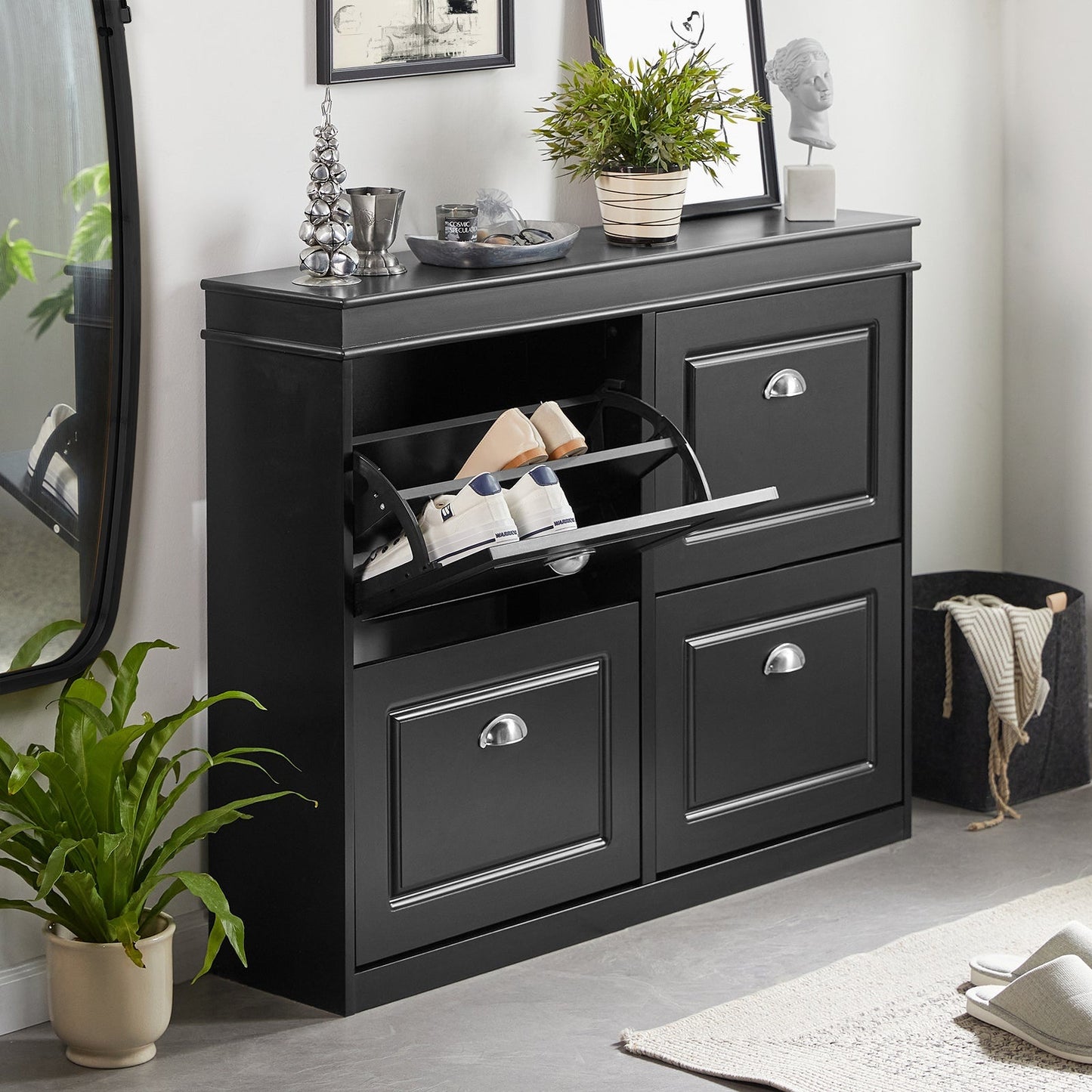 Meuble à chaussures SoBuy FSR79-SCH avec 4 tiroirs - 105 x 24 x 82 cm - Noir