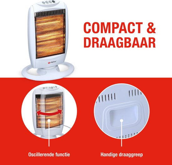 alpina Stove - Halogène - Rotatif - 1200 W - 3 niveaux de chaleur - Protection contre la surchauffe