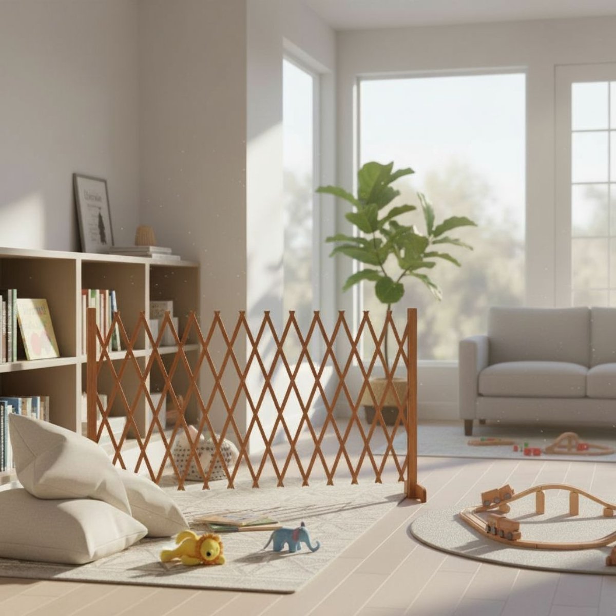 maxxpro - Clôture pour chien extensible - 30 à 117 cm - Bois naturel - Hauteur 90 cm - Pour escalier ou porte - Barrière de sécurité - Compacte et ajustable