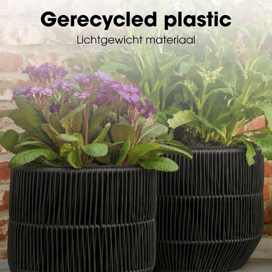 Mica Decorations Peta – Pot de fleurs d'extérieur – Lot de 3 – Pot pour fleurs et plantes d'extérieur – Pots de fleurs d'extérieur – Noir