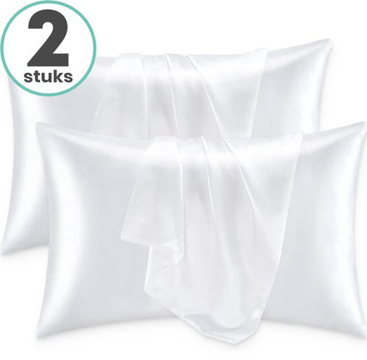 Loti Living Taies d'oreiller en satin - 2 pièces - blanches - soyeuses et anti-flocons - Taies d'oreiller - pour des cheveux brillants et une peau éclatante - 60x70 cm