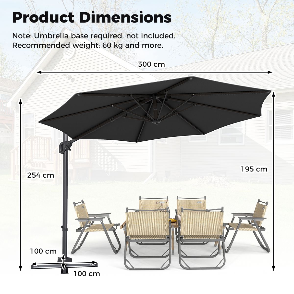 Parasol Coast avec pédale - pivotant à 360° - inclinable sur 6 positions - gris, Ø 300 cm