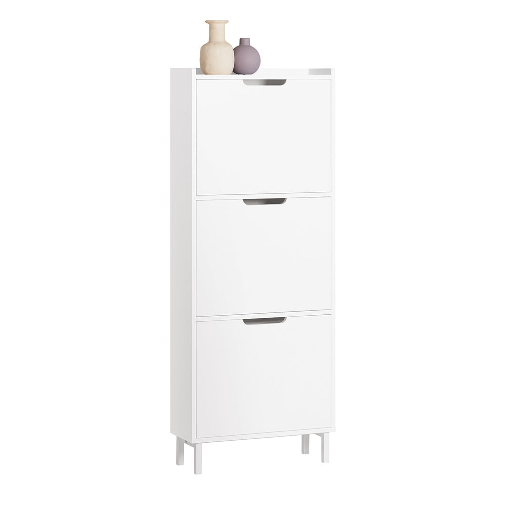 SoBuy FSR151-H-W Armoire à chaussures avec 3 volets, buffet à chaussures, étagère à chaussures, boîte à chaussures, armoire de couloir, armoire de rangement pour chaussures