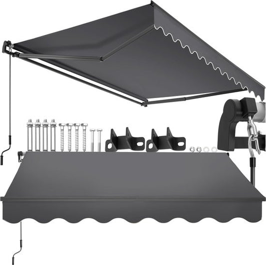 tectake® Sunshade with Articulated Arm - 250 x 200 cm - Store - Protection solaire pour fenêtre, balcon, extérieur - Fixation murale - Résistant à l'eau et aux UV - Gris foncé