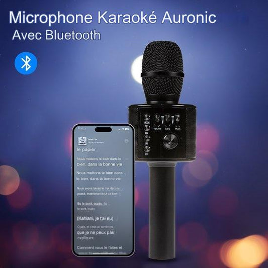 Microphone Karaoke - Auronic - Micro karaoke - Pour enfants et adultes - Bluetooth - Sans fil - avec haut-parleur - Noir