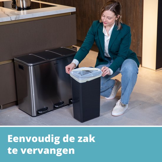 Homra Sparq Pedaalemmer 54 Liter - RVS Prullenbak 3 vakken - Trio Prullenbak 3 X 18 Liter - Prullenbak Afvalscheiding- Vuilnisbak voor huishouden en kantoor - Recycle Vuilbak keuken Afvalemmer - Afvalscheidingsprullenbakken