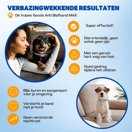 Vulpes Goods® Collier anti-aboiement MAX - Collier d'éducation sans choc - Dispositif anti-aboiement pour petits et grands chiens - Imperméable - Rechargeable - Vibration et Audio - 3 colliers supplémentaires