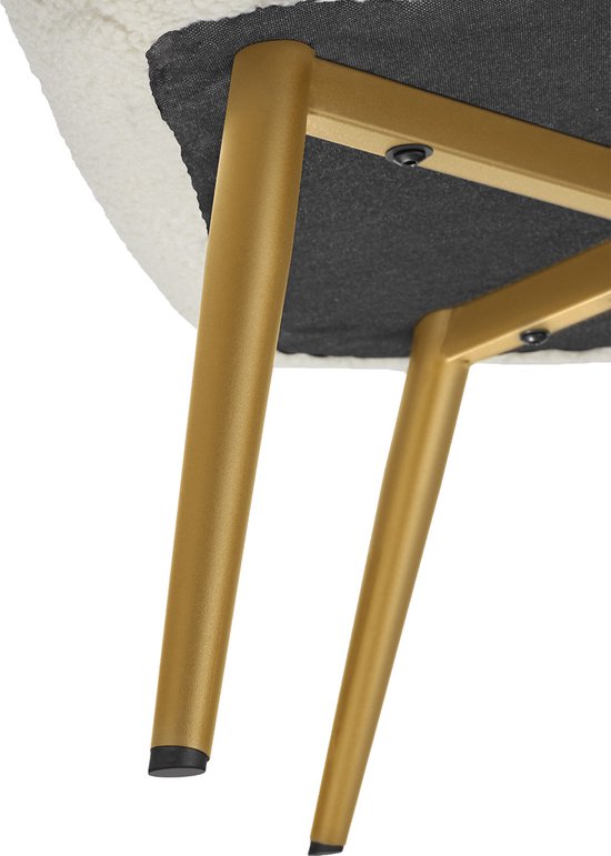 tectake® Fauteuil de style scandinave - Avec pouf - Teddy chair Hygge - Chaise pour le salon, la chambre - Chaise longue - Pieds en métal doré - Capacité jusqu'à 150 kg - Crème