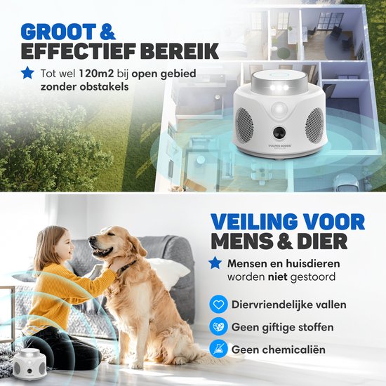Vulpes Goods® Repellent - Répulsif à souris à ultrasons - Répulsif pour l'intérieur - Lutte contre les souris et les insectes respectueuse des animaux - Piège à souris respectueux des animaux - Protection à 360 degrés - Répulsif pour les nuisibles - Versi