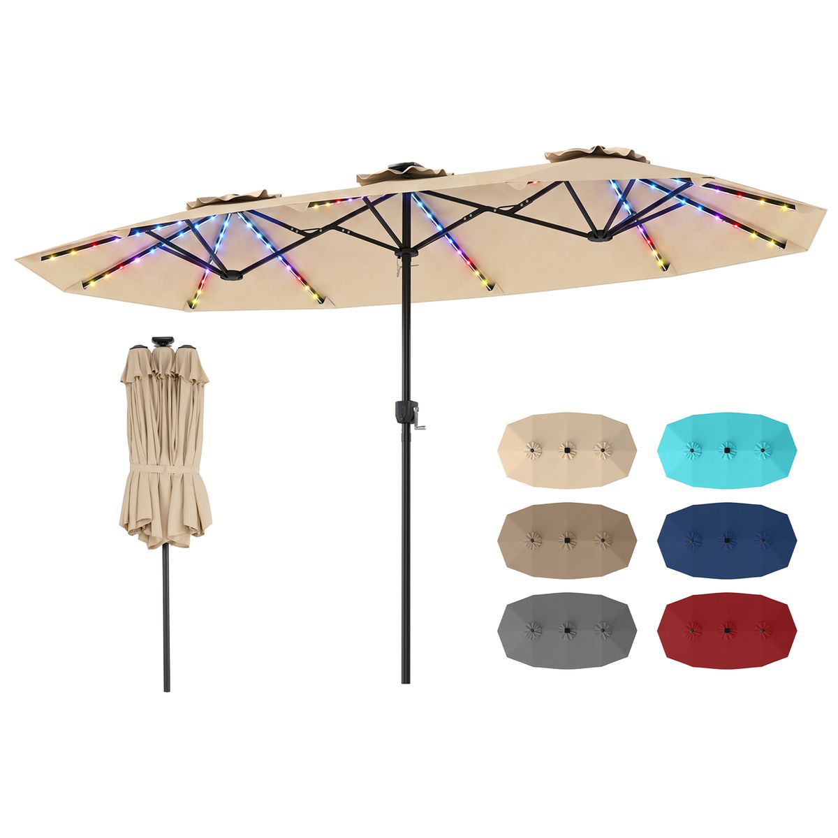 Parasol de jardin double Coast - rectangulaire avec éclairage LED - 400 x 210 cm - beige