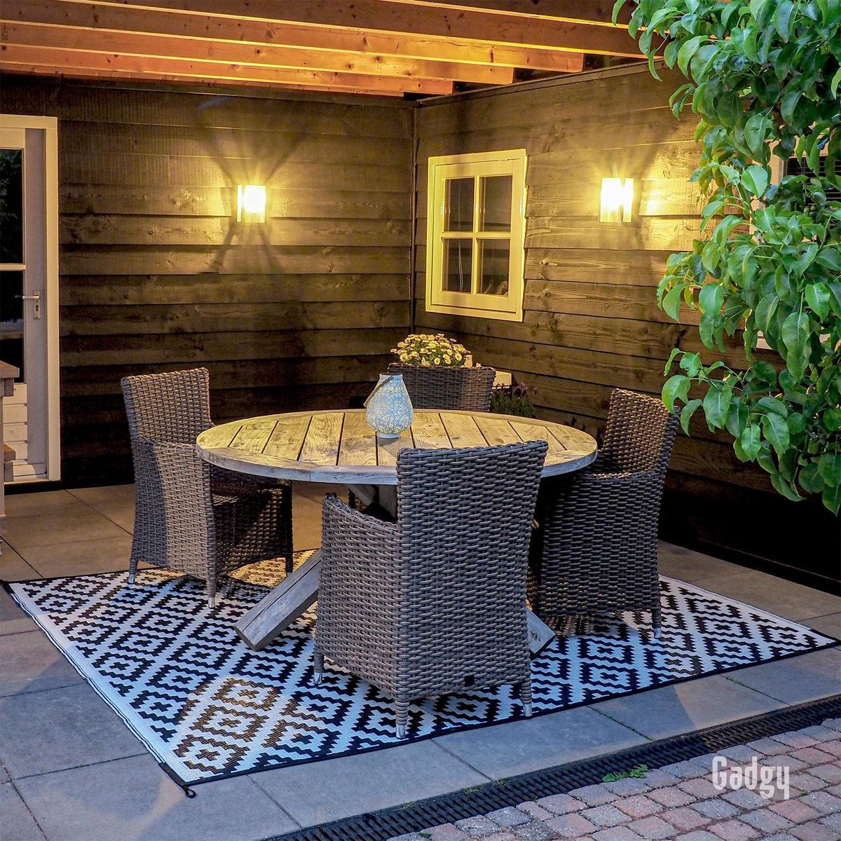 Gadgy Buitenkleed Vloerkleed Buiten XXL - 270x200 cm - Tuintapijt Dubbelzijdig - Picknickkleed Zwart Wit - Buitentapijt