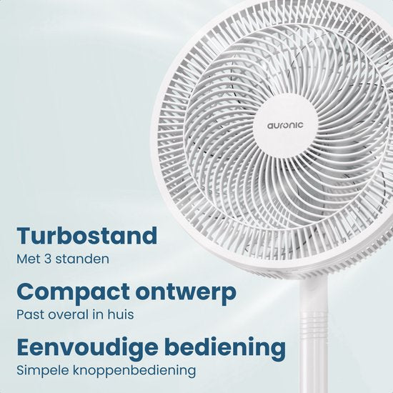 Ventilateur sur pied Auronic - 3 vitesses - Oscillation 85° - Réglable 70-116 cm - Blanc