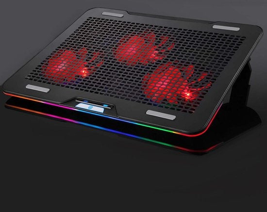 Fuegobird Laptop Cooler - Support et refroidisseur pour ordinateur portable - 3 ventilateurs - Réglable - RGB - Max 17 pouces - Noir