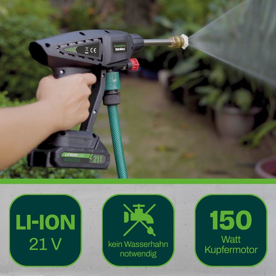 Pistolet de lavage auto Hammersmith HydroBlast 2-en-1 - Nettoyeur haute pression sans fil avec batterie rechargeable pour le nettoyage du jardin, des véhicules et des surfaces extérieures - Nettoyeur puissant