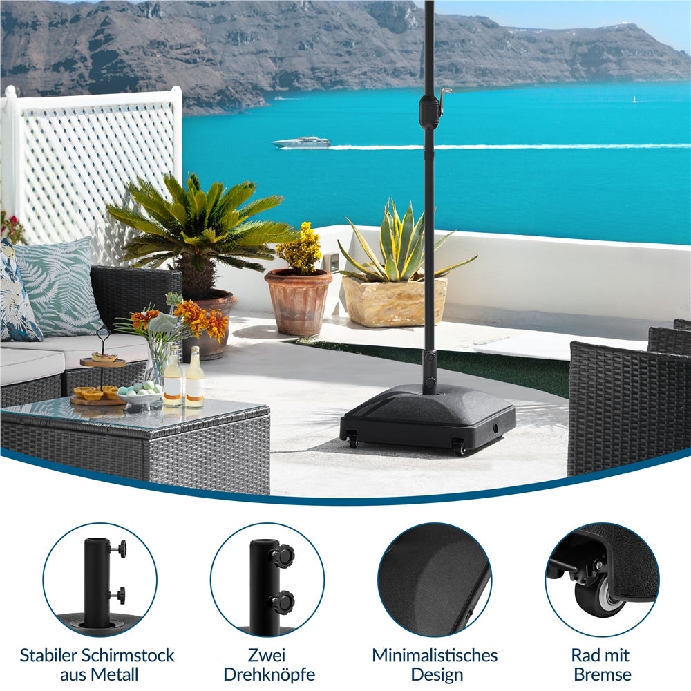 Pied de parasol Yaheetech - Remplissable 37 L - 4 roues - 2 roues verrouillables - Noir