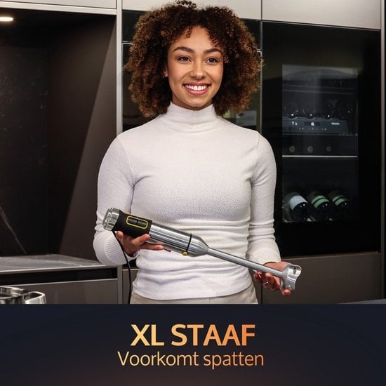 JAP Appliances ForceBlend F2 - 5in1 Hand blender set (1500W) - Comprend un hachoir, une tasse à mesurer, un broyeur à glace, un fouet et un batteur - Pour la soupe, la viande, les smoothies et les collations pour bébés - Black/RVS