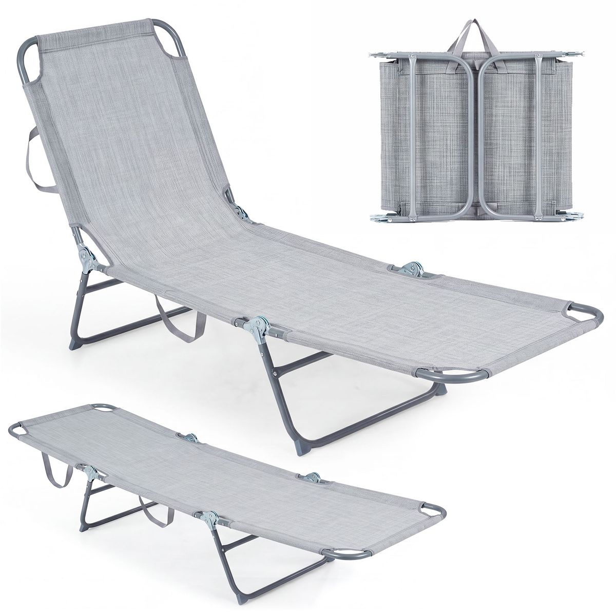 Chaise longue pliable Coast - Dossier et repose-pieds réglables sur 4 positions - Gris - 1 pièce