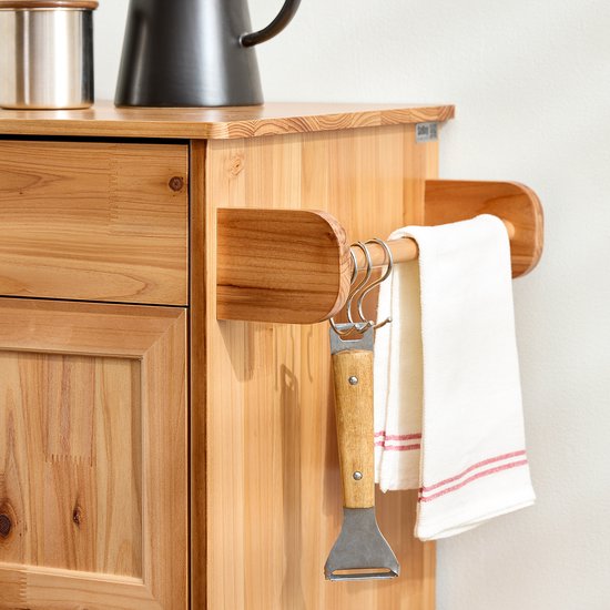 SoBuy Chariot de cuisine avec tiroirs et casier à vin, meubles de cuisine sur roues avec plan de travail, îlot de cuisine compact, couleur naturelle, 66×38×86 cm - FKW45-N