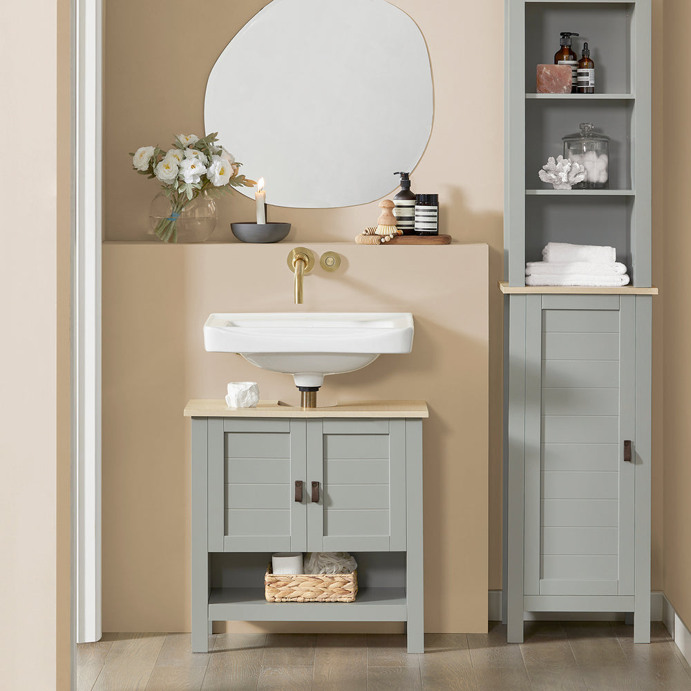 SoBuy® BZR69-HG Meuble bas pour évier - Etagère et 2 portes - 60x30x60 cm - Gris