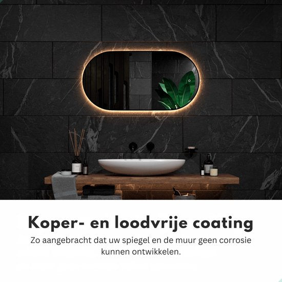 Mirlux Miroir de salle de bain avec éclairage LED et chauffage - Miroir mural ovale - Cadre noir - 120x60CM