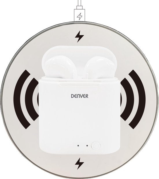 Denver TWQ-40 - Ecouteurs Bluetooth sans fil - Chargement sans fil via QI - Blanc