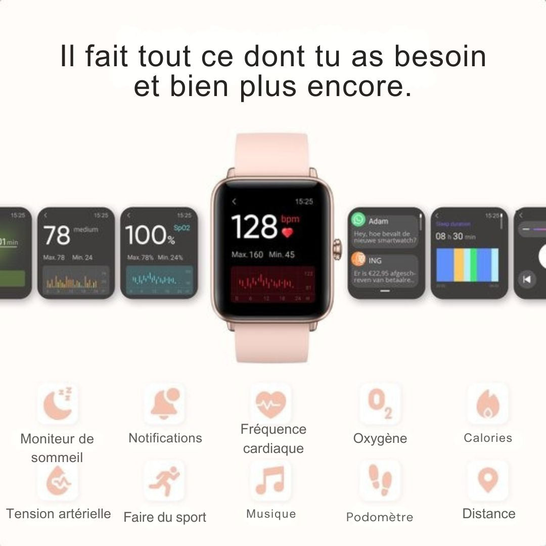 Montre connectée - MAOO BOOST Smartwatch - protecteur d'écran inclus - étanche - femmes - podomètre - rose