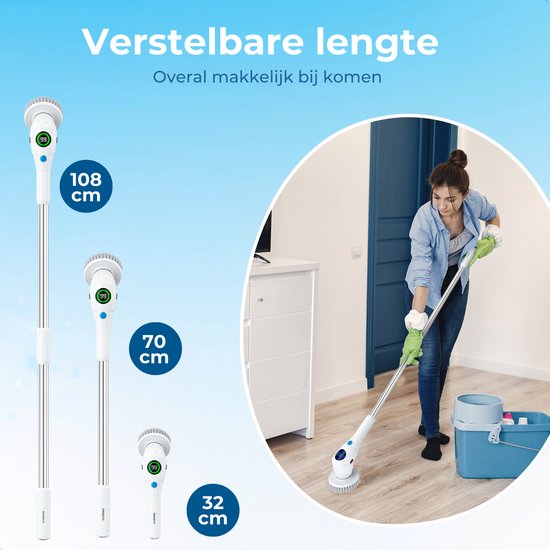 Beepro - Brosse de nettoyage électrique - Brosse avec manche - 10 accessoires