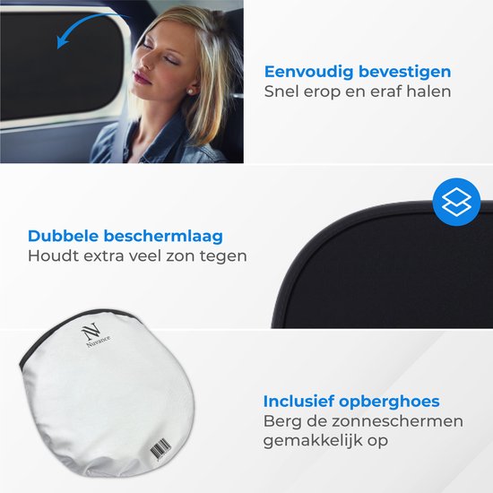 Nuvance - Pare-soleil voiture bébé - 2 pièces - avec protection UV pour bébé et enfant - Protection solaire vitres latérales - Autocollant - Taille unique - Noir