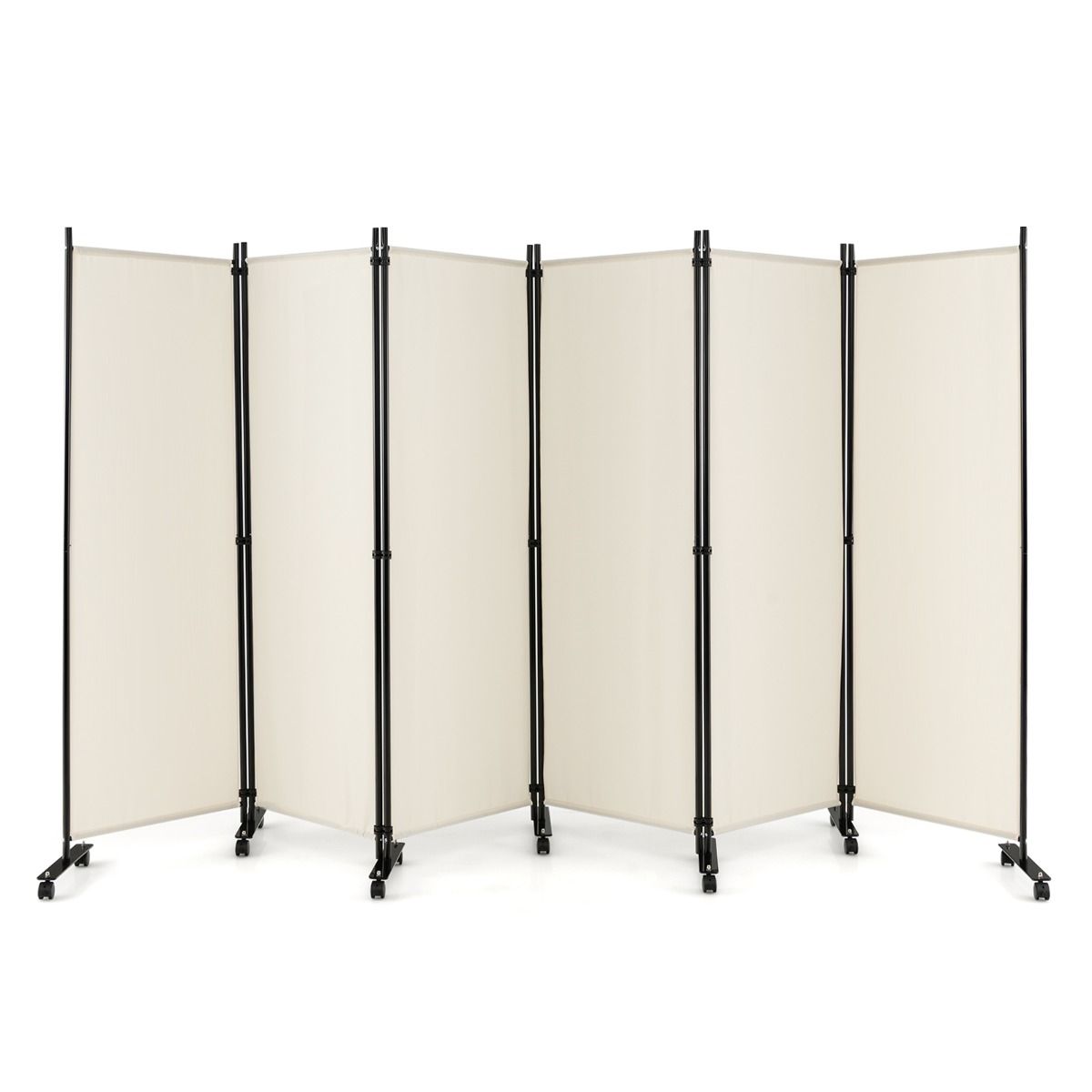 Paravent pliable Coast à 6 panneaux avec roulettes verrouillables - Blanc - 334,5 x 172 cm