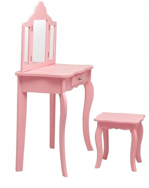 Coast - Coiffeuse/Bureau Kids 2-en-1 (avec tabouret) - Miroir triple, tiroir - 70 x 34 x 104 cm - MDF/Bois vert - Rose