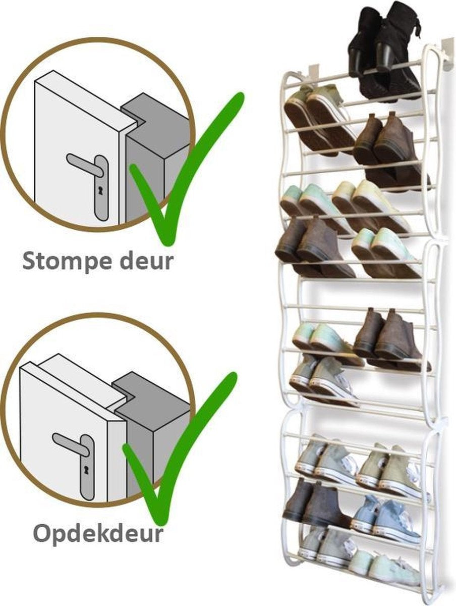 Organiseur à Chaussures Suspendu pour Porte – Extensible 182 cm, Gain de Place – Blanc | O'DADDY®