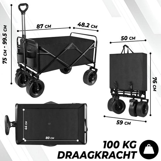 Outbee Bolderkar - Bolderkar pliable - Capacité de charge de 100 kg - Capacité de 100 litres - Noir