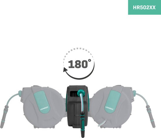 VONROC Wall Hose Box - Comprend un tuyau d'arrosage de 25 m, un tuyau de raccordement, une buse, des raccords et un robinet - Système d'enroulement automatique
