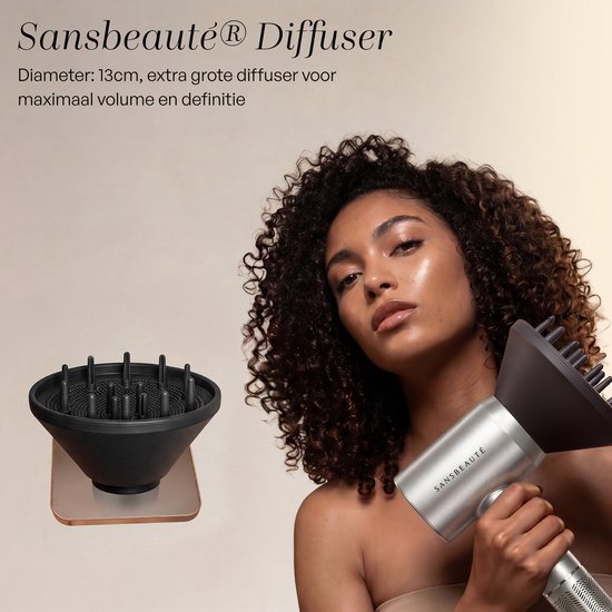Sèche-cheveux Sansbeauté® avec diffuseur - Boucles - 110 000 tr/min - Sèche-cheveux ionique avec brosse - 3 vitesses - 3 embouts - Sèche-cheveux de voyage - Sèche-cheveux - Kit pour boucles - Sèche-cheveux avec diffuseur - Sèche-cheveux professionnel - 2