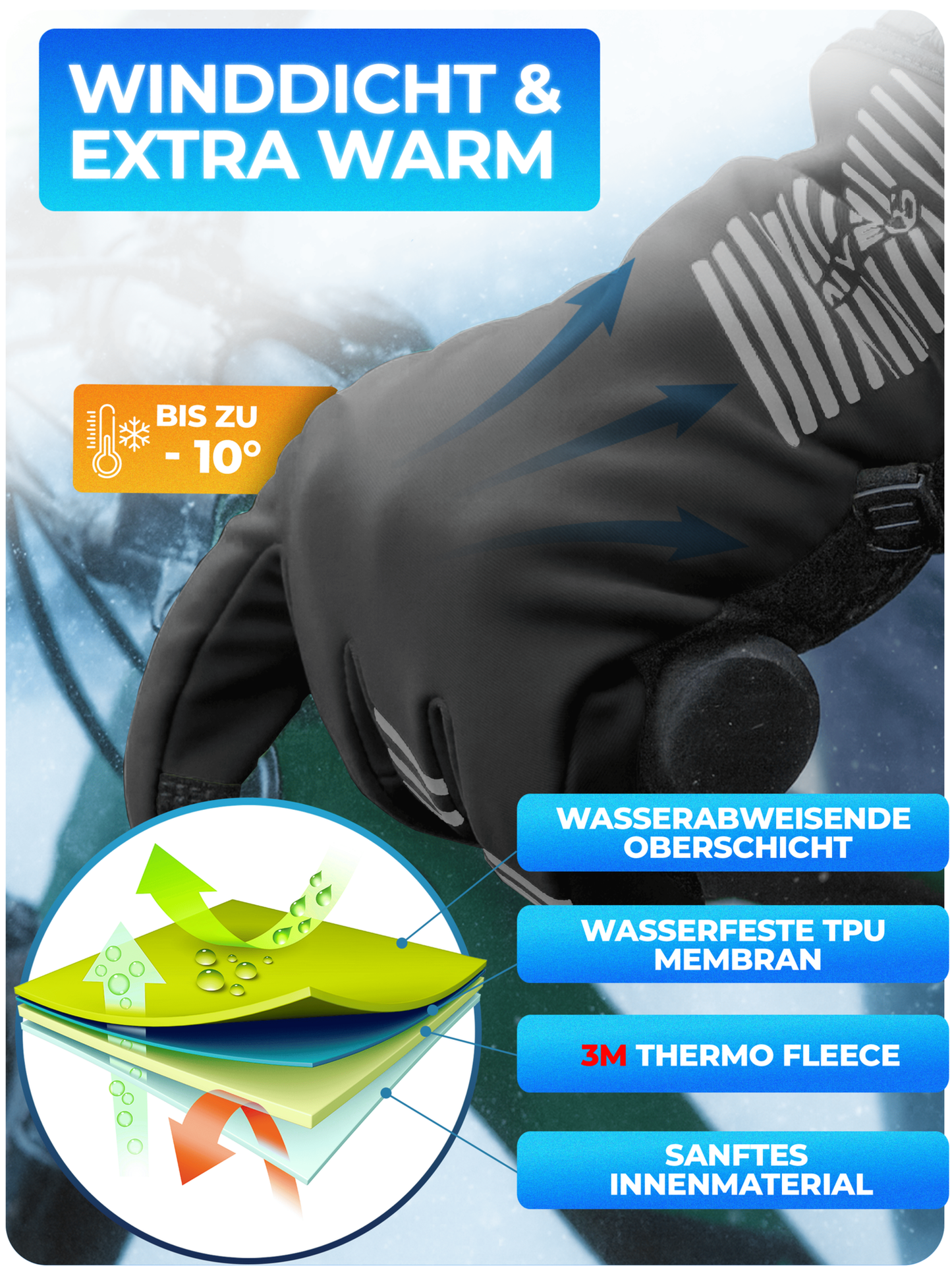 Gants d'hiver Mivelo - Noir - Taille XXL - Avec 3M™ Thinsulate™ & Thermo-Fleece