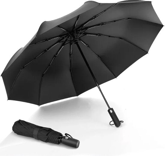 K&L Storm Parapluie pliable - Résiste à la tempête jusqu'à 100km/h - Parapluie à déploiement automatique - Housse de protection incluse - Noir