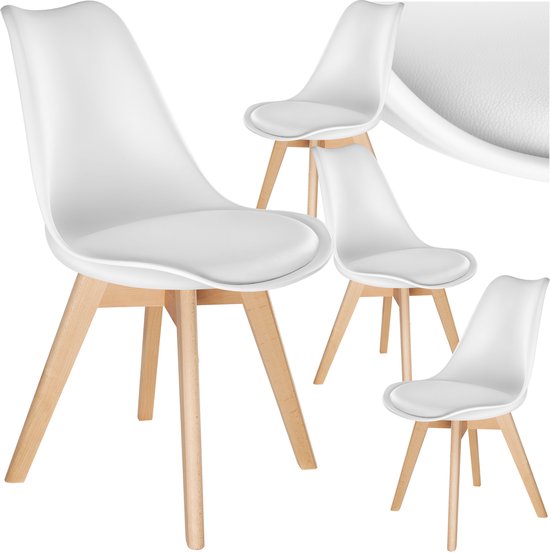 tectake® Dining Chair Frederikke - Lot de 4 chaises de salle à manger avec assise en tissu rembourrée - pieds en bois massif - Chaises ergonomiques adaptées au salon, à la salle à manger, à la chambre à coucher et à la cuisine - Capacité 120kg - Blanc