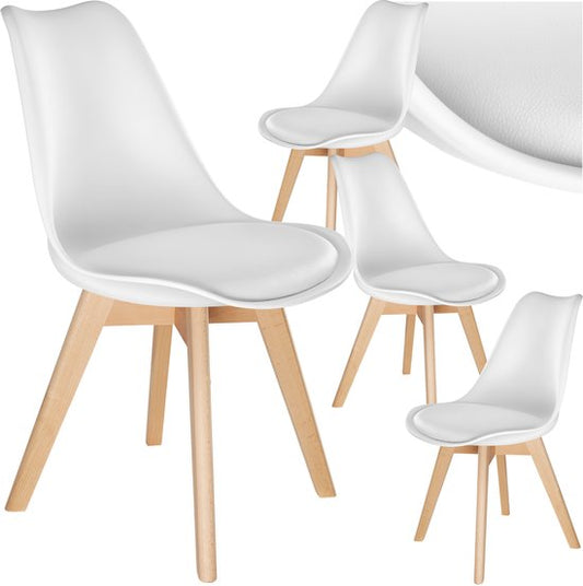tectake® Dining Chair Frederikke - Lot de 4 chaises de salle à manger avec assise en tissu rembourrée - pieds en bois massif - Chaises ergonomiques adaptées au salon, à la salle à manger, à la chambre à coucher et à la cuisine - Capacité 120kg - Blanc
