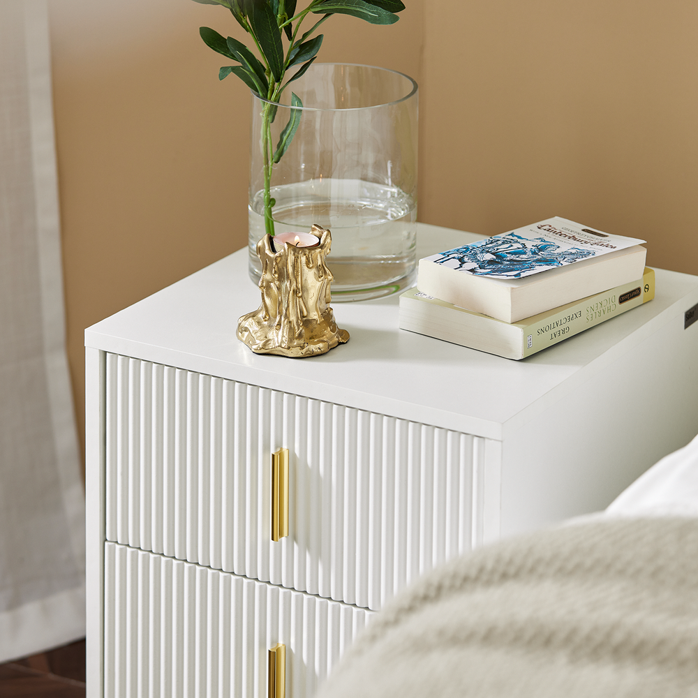 SoBuy Table de chevet avec 2 tiroirs - 40x40x47 cm - Blanc