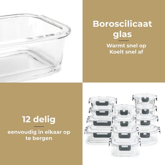 Stosh Freshness Trays - Plateaux pour la préparation des repas - Plateaux de congélation - Verre - 12 pièces - Sans BPA