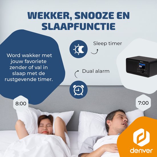 Denver DAB Internet radio - DAB - FM - Radio Internet - Radio d'urgence - Bluetooth - Fonction d'alarme - DIR200